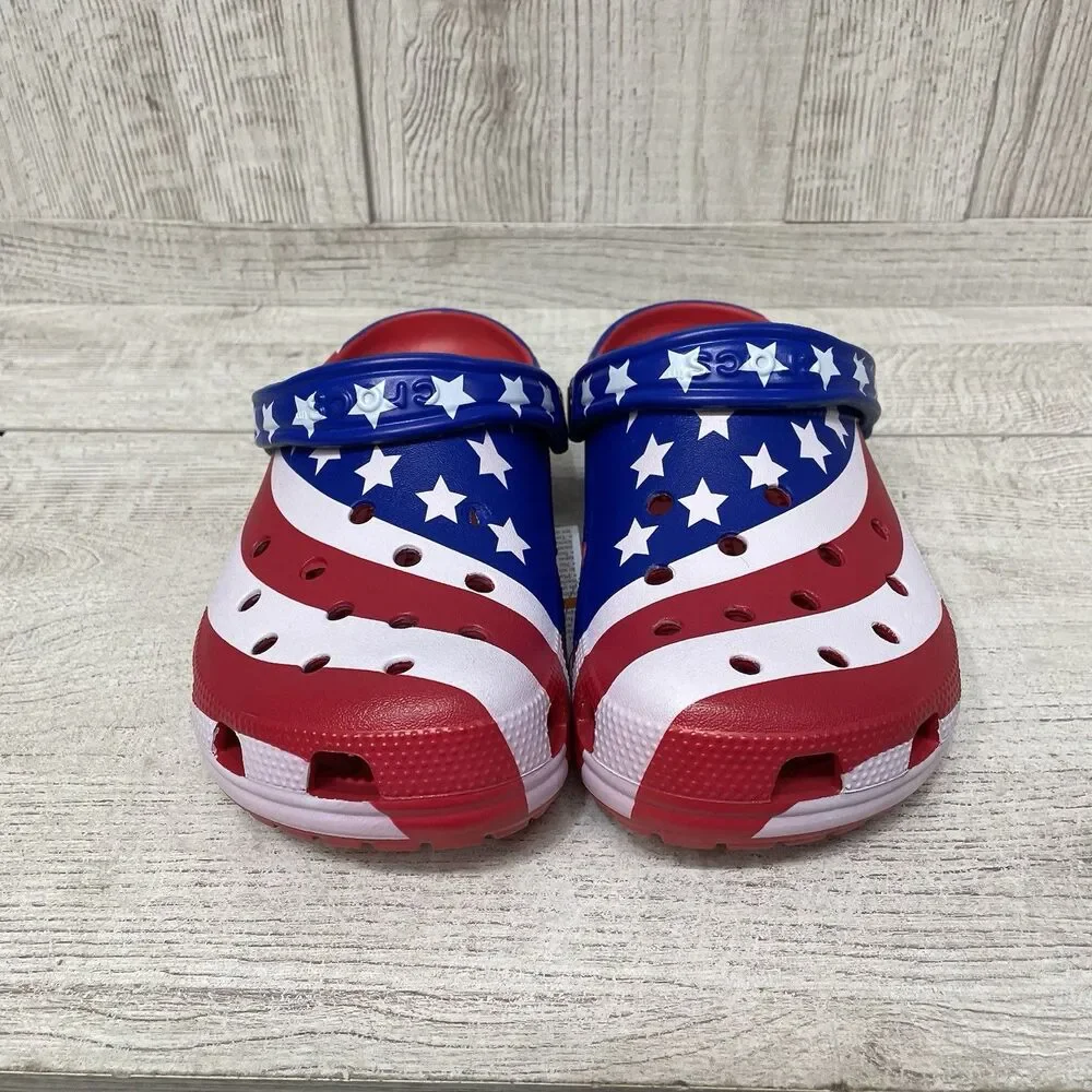 Crocs American Flag Clogs Men 8 Women 10 America Patriotic July 4th Red Blue New - Picture 6 of 10